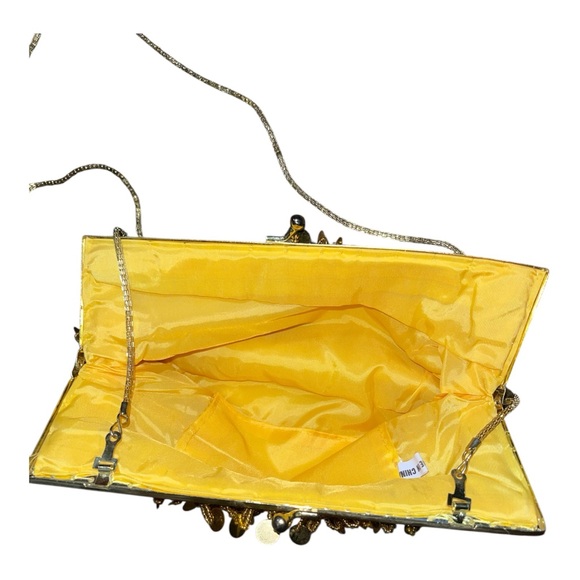 Gold Sequin & Beaded Evening Clutch with Chain Strap - Picture 3 of 3